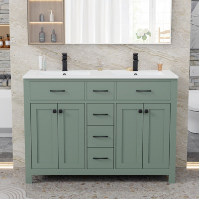 Manrique Sharee 48" Double Sink Bathroom Vanity With Resin Top, Anti-shock, Water Saving Faucet, Pop Up Drain