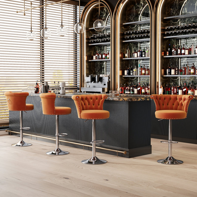 Ensemble de tabourets de bar pivotants en velours de 2/4/6, tabourets de bar réglables en hauteur avec dossier et base chromée