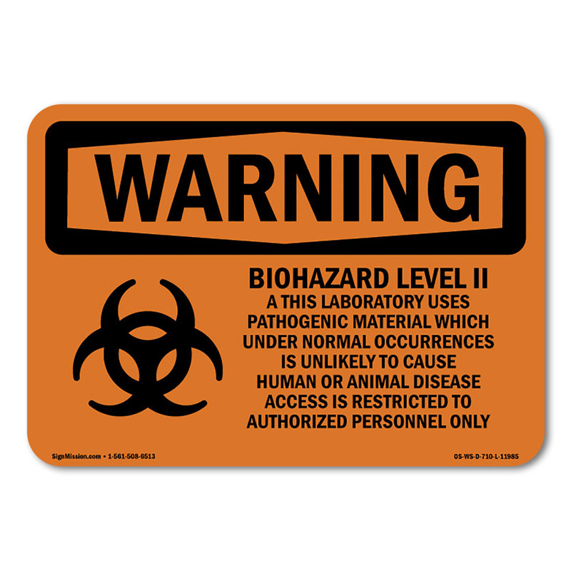Adhésif décoratif «Biohazard» niveau II ce laboratoire avec symbole 7 po x 5 po