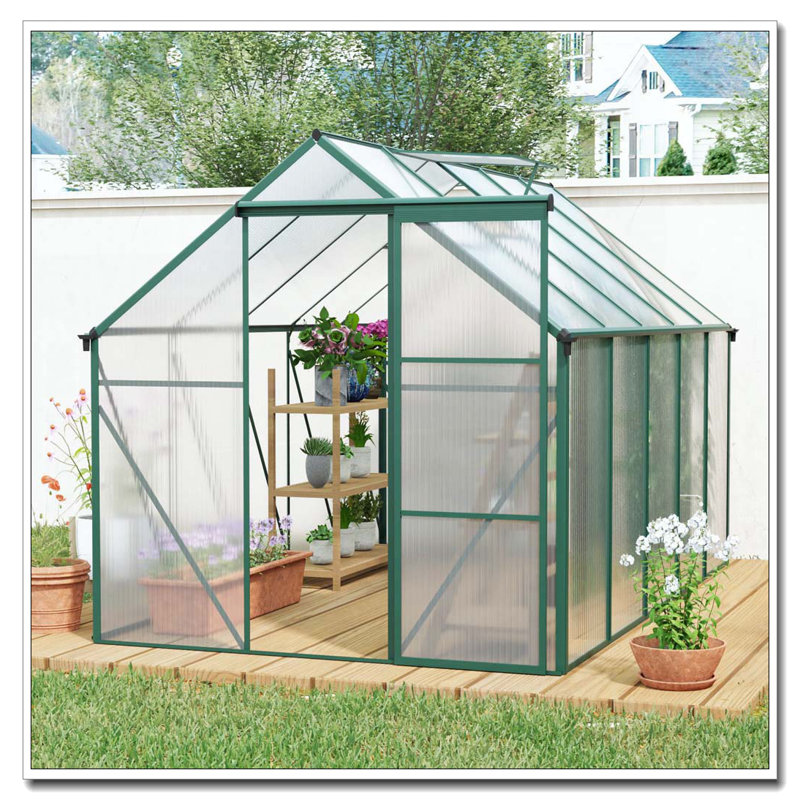 Serre en polycarbonate surélevée 6X10FT, H 6,4 pi x l 8,2 pi x P 6,23 pi, Vert