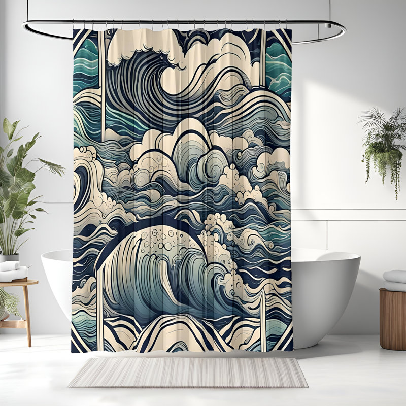 Rideau de douche à motif abstrait Emmani, H 70 po x l 83 po
