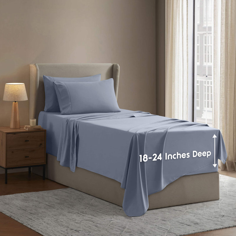 Ensemble de draps 4 pièces Luxury, Stone Blue, Twin XL Fitted Sheet with 2 Pillowcases
