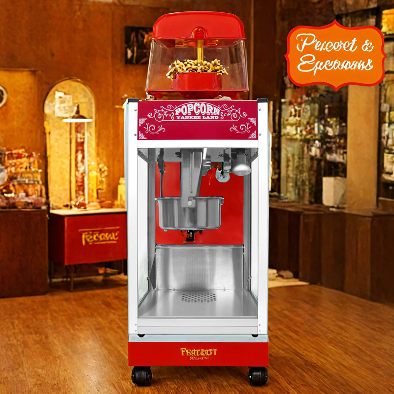 16 Oz Kettle, 1440 Watt Countertop Popcorn Maker With 3 Switch Controls, Steel Frame Tempered Glass Door, 1 Scoop 2 Scoops, Red