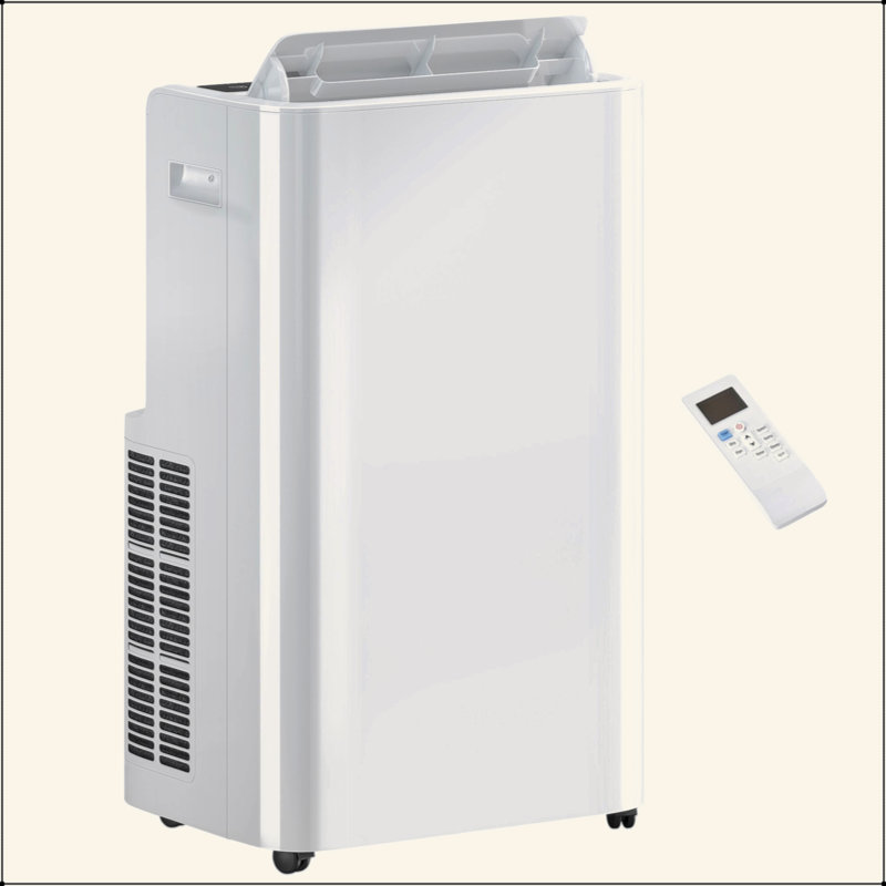 Climatiseur portatif HOMcom 12000BTU avec refroidissement, déshumidificateur et ventilation, unité AC portable avec télécommande, 3 modes de ventilation, minuterie 24 heures, blanc