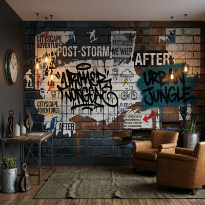 Graffiti Brick Wall Wallpaper Posters Removable Brick Wall Wall Decor