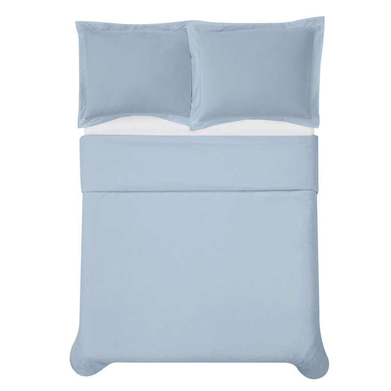 Cotton Percale Duvet Cover & Insert, Full/Double Duvet Cover + 2 Standard Shams, Light Blue