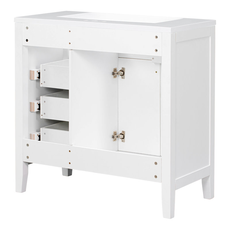 36"Modern Bathroom Vanity with Ceramic Sink, Soft-Close Drawers, Water-Resistant Solid Wood Frame - CARB Certified