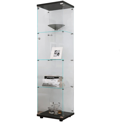 4 Shelves Glass Cabinet, Black With One Door - Functional Display Unit 4-Shelves Cabinet Stylish