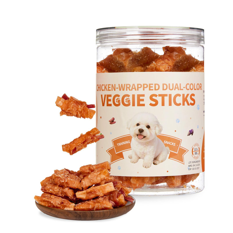 Friandises pour chiens à la patate douce enrobée de poulet – Bâtonnets de légumes bicolores pour l'entraînement et à mâcher – 354 g – pour chiens de petite, moyenne et grande taille