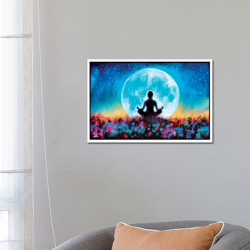 Moon Yoga by P.D. Moreno - Print on Canvas, 66.04 cm H x 45.72 cm W, White Framed