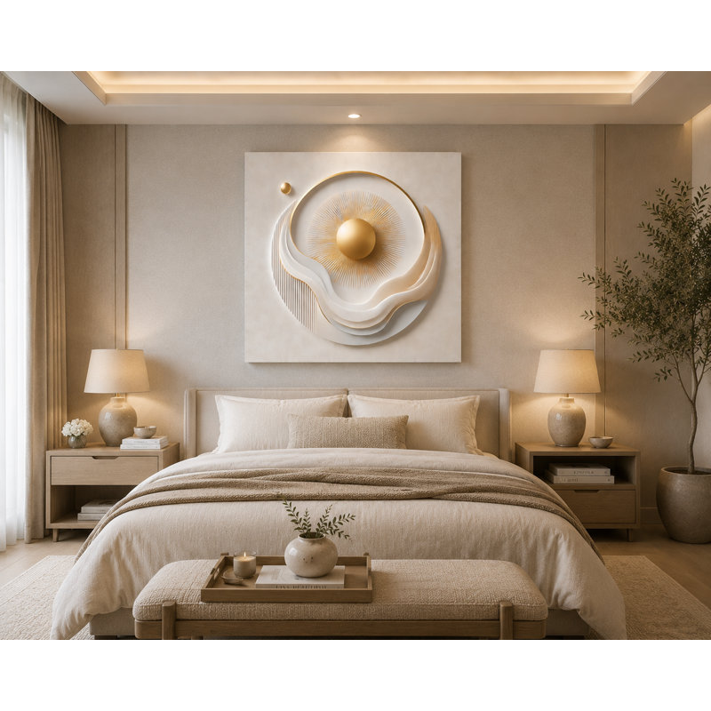 «Luminous Horizon - Abstract Sunburst Circle», art mural, H 40 po x l 40 po x P 1,5 po