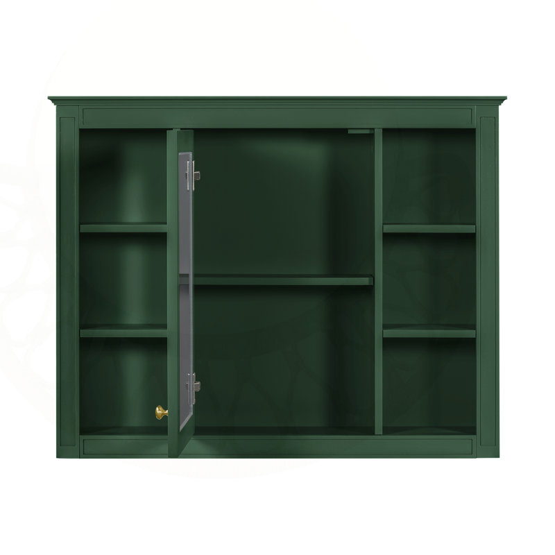 Armoire de rangement murale avec miroir, 6 tablettes ouvertes, panneau de fibres à densité moyenne durable, design moderne pour des salles de bain bien rangées et élégantes