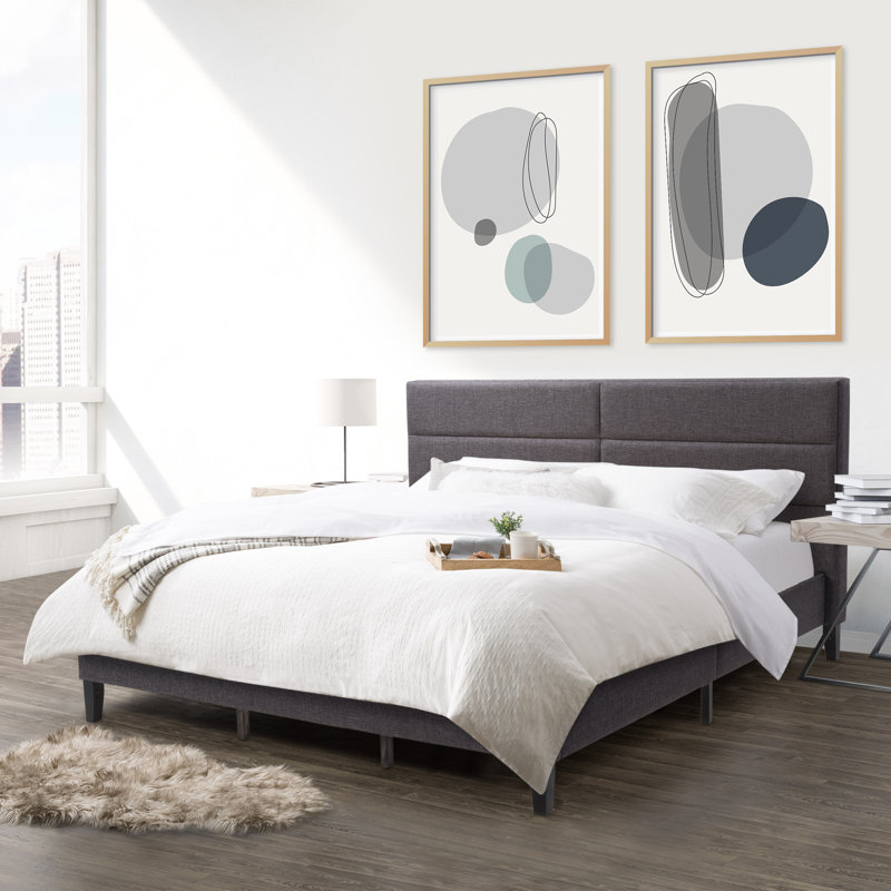 Upholstered Platform Bed, Dark Gray, King
