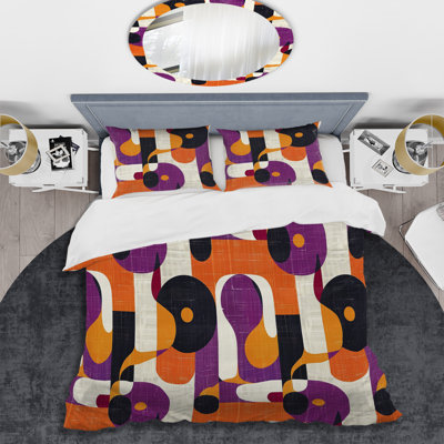Orange Purple Geometric Retro - Geometric Retro Duvet Cover Set