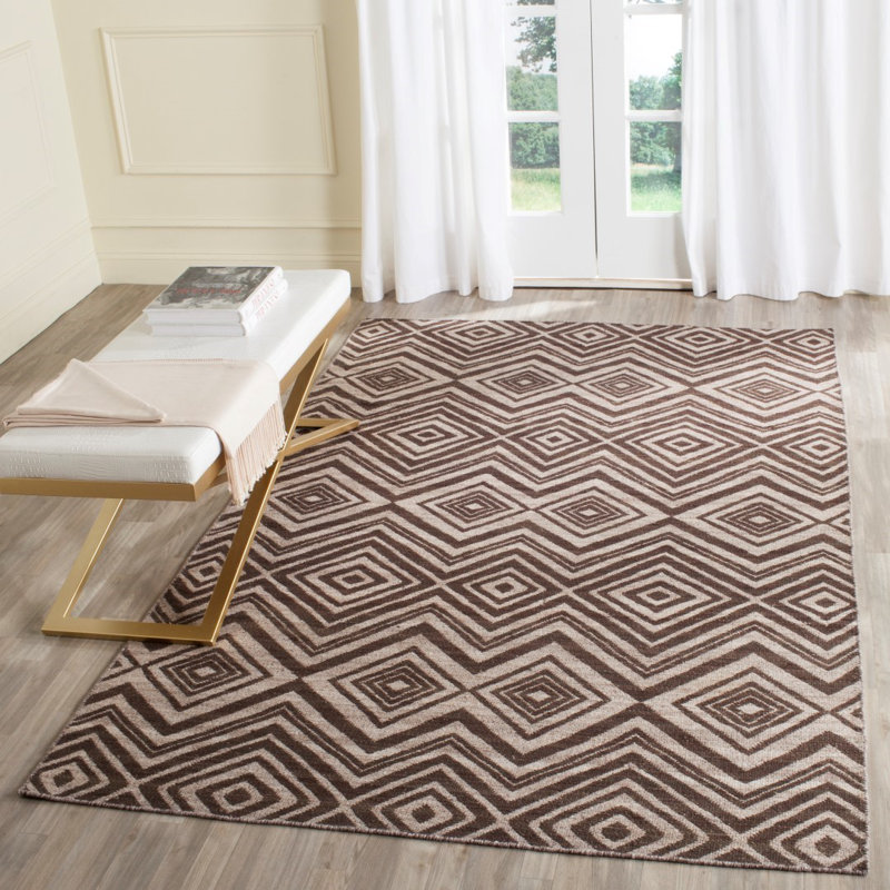 Kilim Hand Woven Wool Geometric Rug, Rectangle 4' x 6'