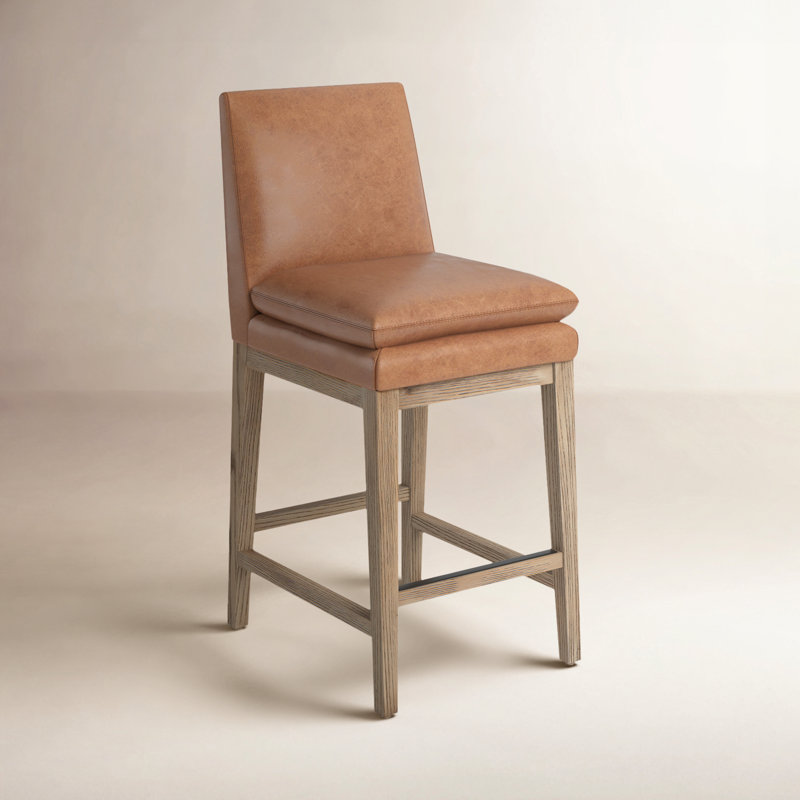 Tabouret de comptoir rembourré en cuir véritable Bethea, Cuir fleur Marseille