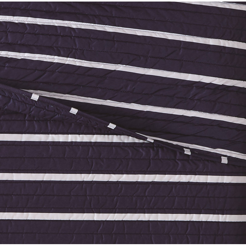 Polyester Striped Quilt, Navy, Queen Quilt + 2 Shams