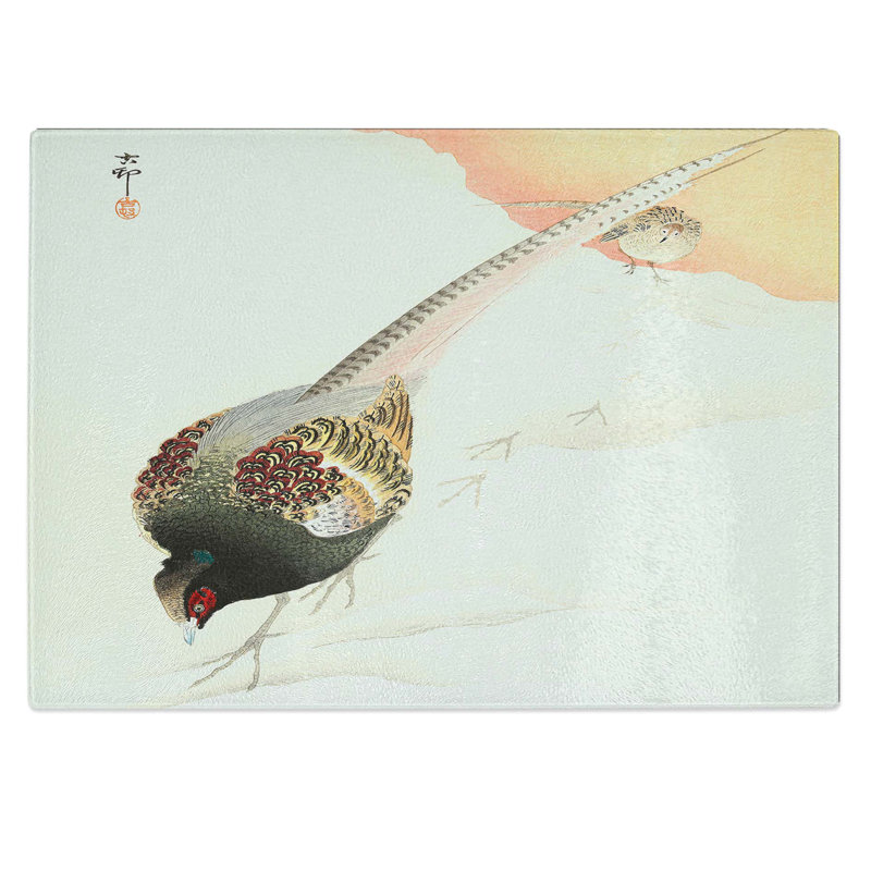 Tempered Glass Pheasant Couple by Ohara Koson Chopping Board, 28.5 cm W x 20 cm L