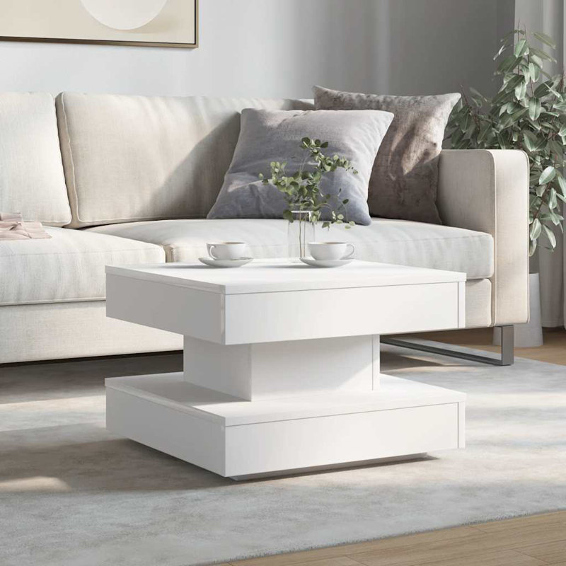 Coffee Table with Storage, White, 34.5" H x 50" L x 50" W