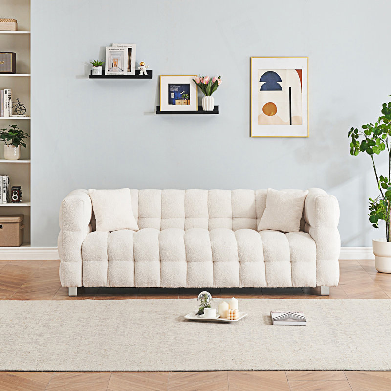 Upholstered Sofa, Beige Polyester Blend, 28" H x 80" W x 29" D
