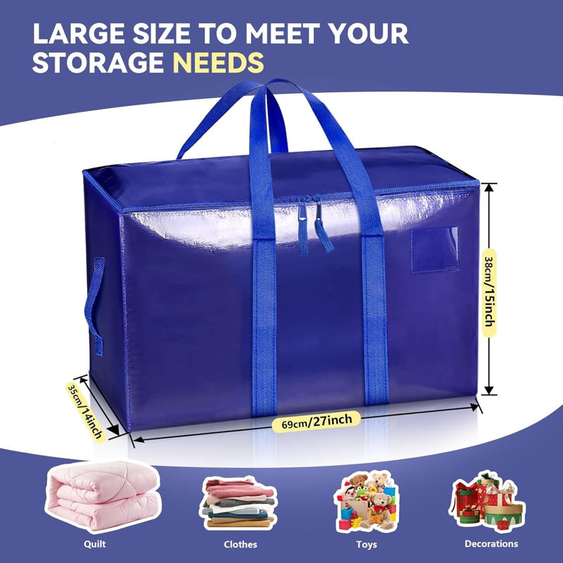 Reusable Moving Bags With Dual Zippers And Wrap-Around Handles - Heavy Duty Storage Totes Alternative To Cardboard Boxes For Packing, Moving, And Home Organization