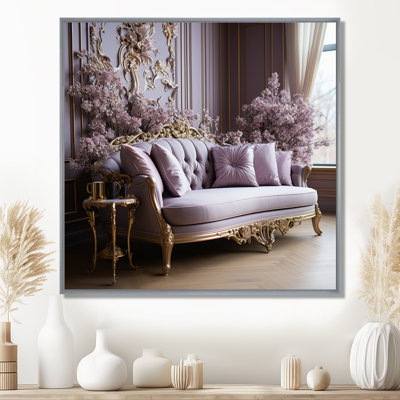 Canapé lilas orné d'accents dorés I - lilas, art mural large
