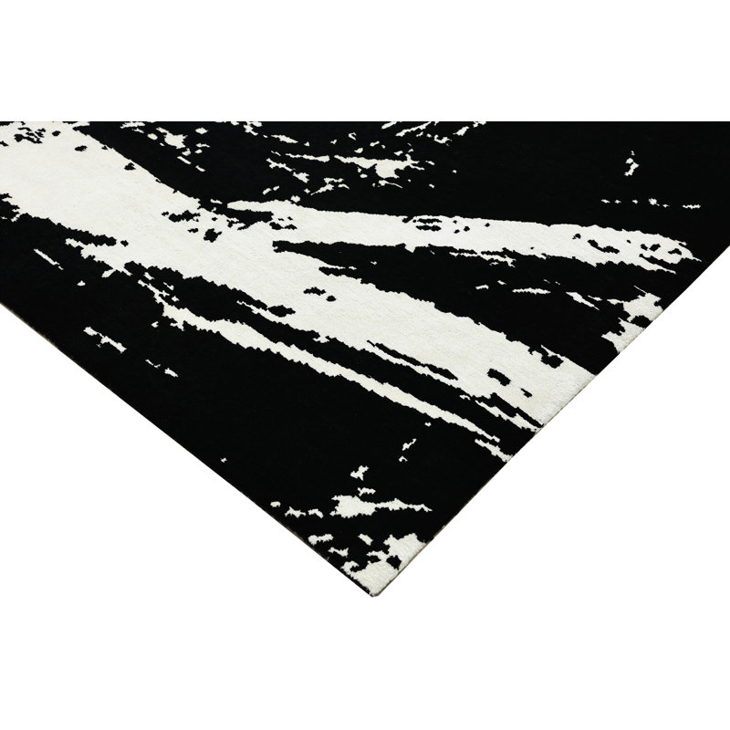 Hand Knotted Abstract Area Rug in Black/White, Rectangle 8' x 10'