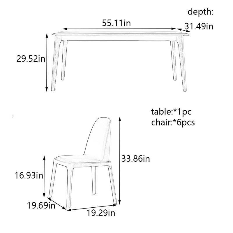Ensemble de table de salle à manger et de chaises à panneau intégré, H 29,52 po x L 55,11 po x l 31,49 po