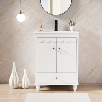 Meuble-lavabo simple 24 po avec comptoir en céramique Sharee, robinet et rebord ondulé Sharee