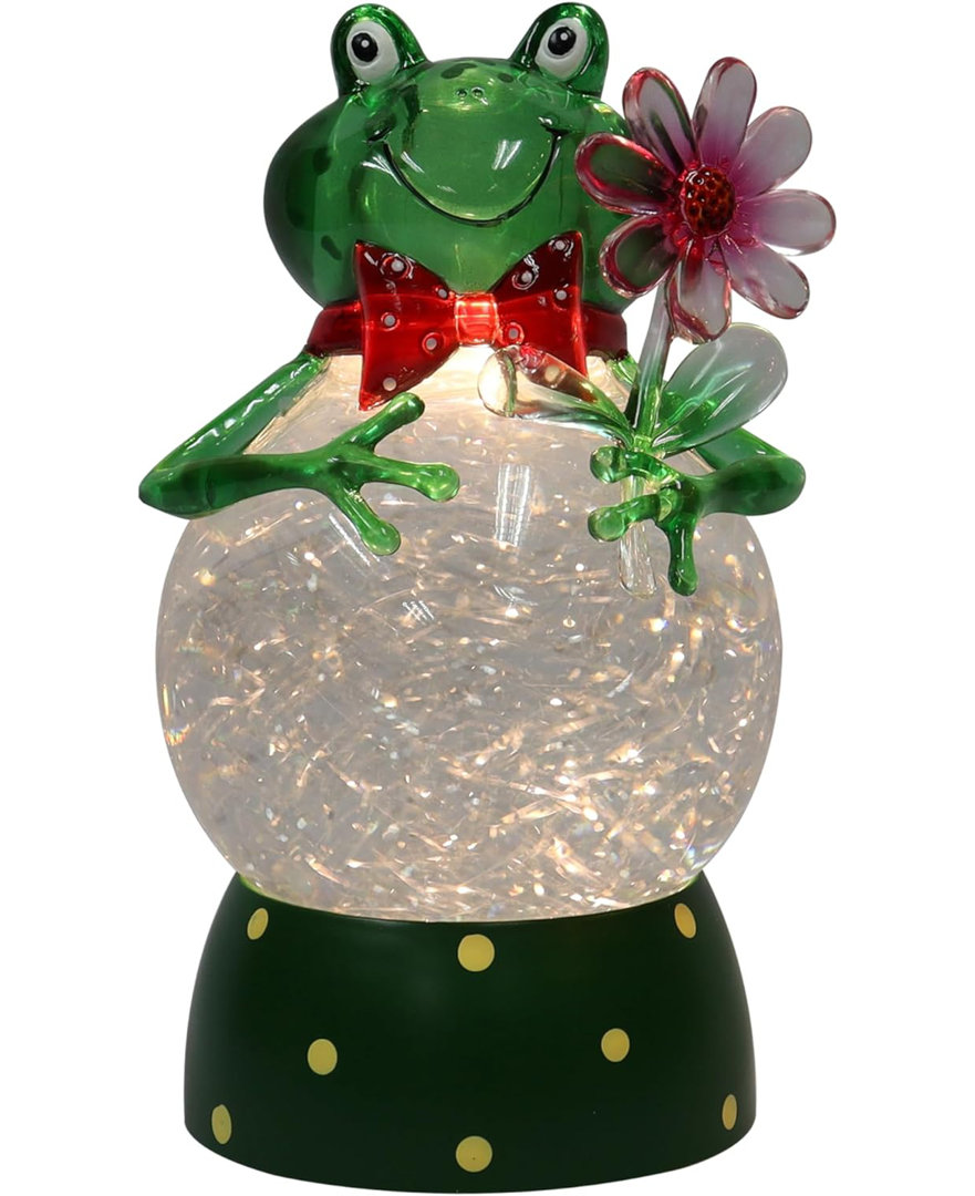 8.66”H Acrylic Frog Lantern - LED Lights, Water Spinning Glitter, Battery Operated Moments in Time