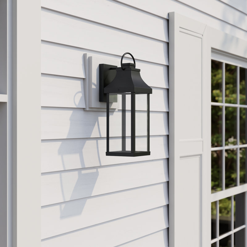 Parker Outdoor 1-Light Night Sky Small Wall Lantern In Black With Clear Glass, Black,  17.25"H x 6"W x 7.5"D