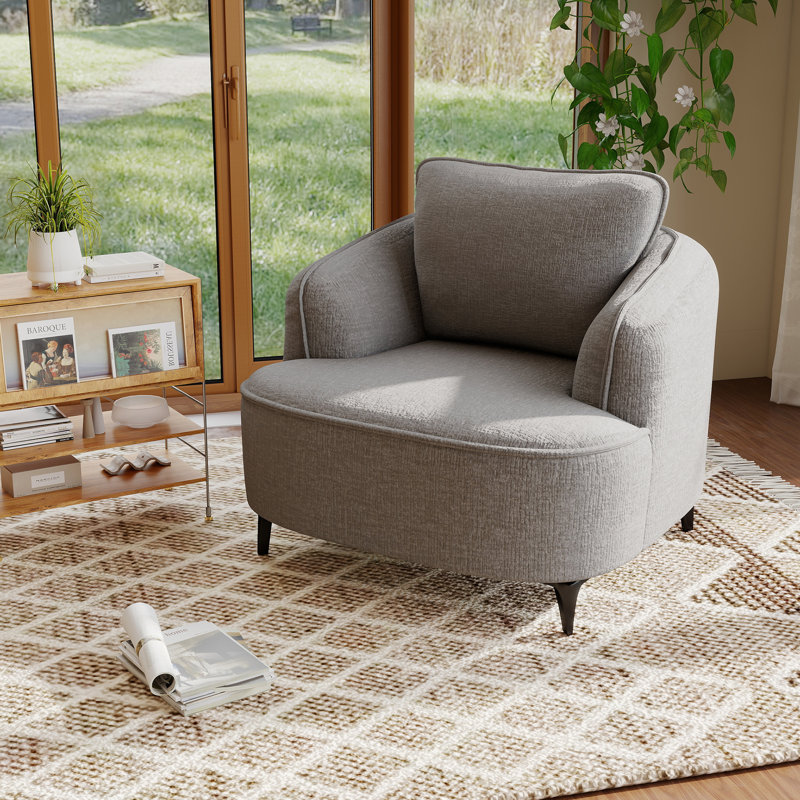 35" Compression Metal Leg Accent Chair - Compressed Chenille Memory Foam Lounge Chair For Living Room & Bedroom