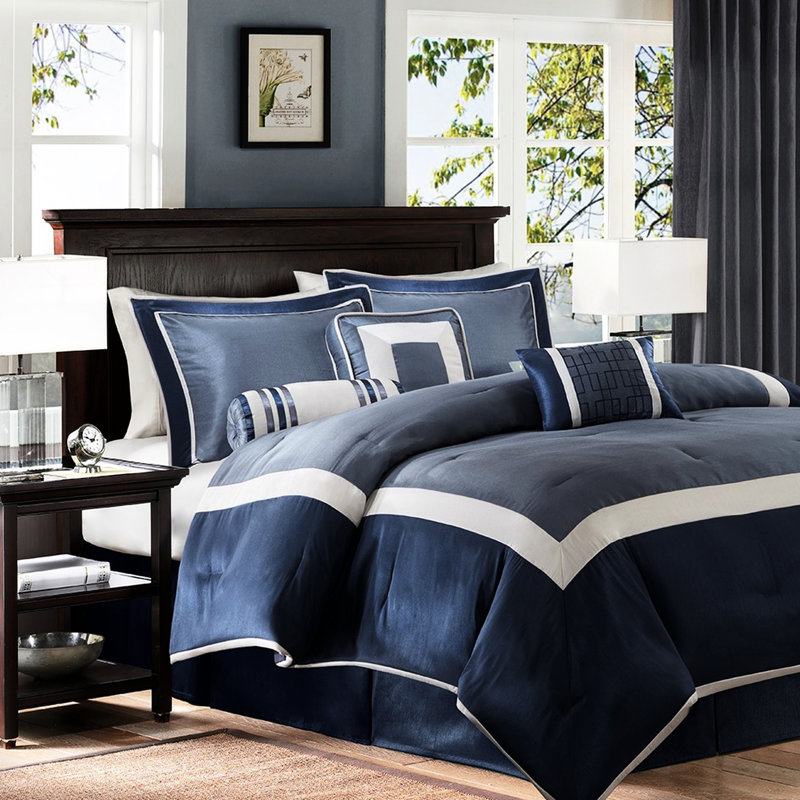 Édredon bleu marine 7 pièces, literie douce, inspirée de l'hôtel, palette neutre, chambre à coucher contemporaine, Marine