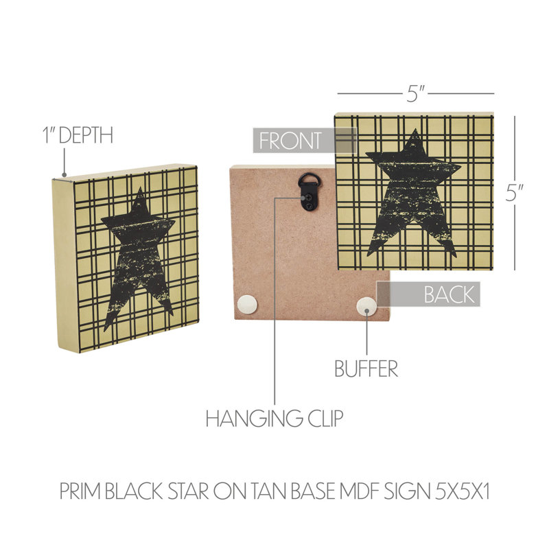 Prim Black Star on Tan Base MDF Sign 5x5, Black/Tan