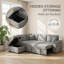 Canapé-lit Comfort Sleeper, canapé en L escamotable de 84,75 po avec repose-pieds pour rangement pour petits espaces, lin beige-1896340189