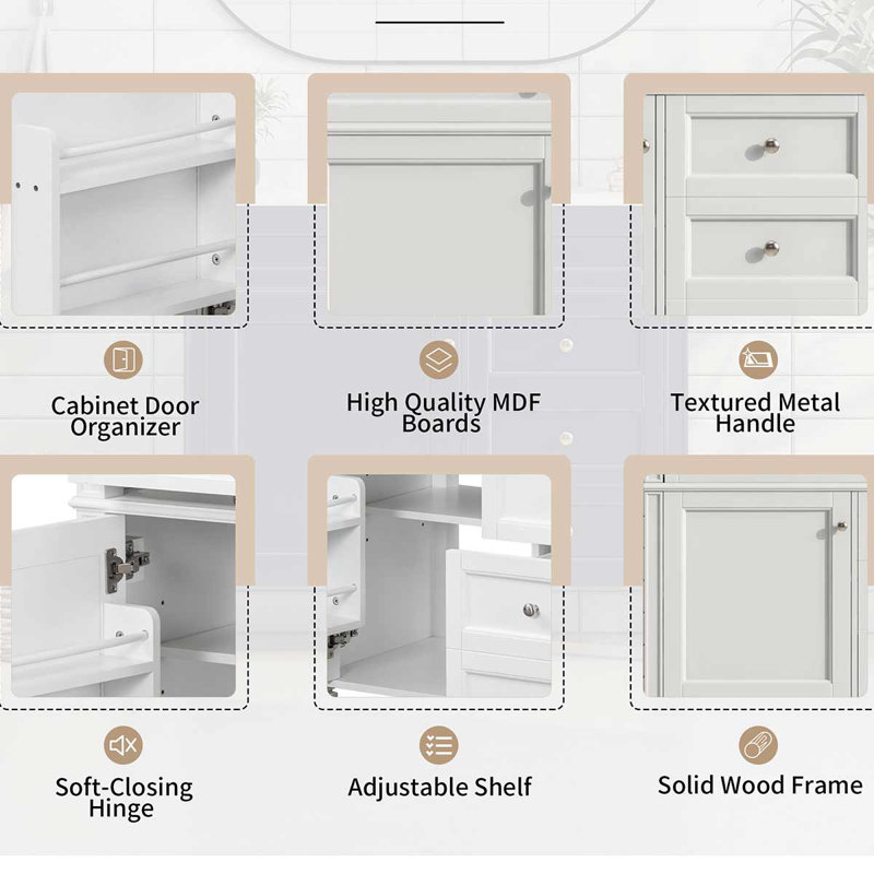 Meuble-lavabo de 36 po avec lavabo supérieur, Blanc