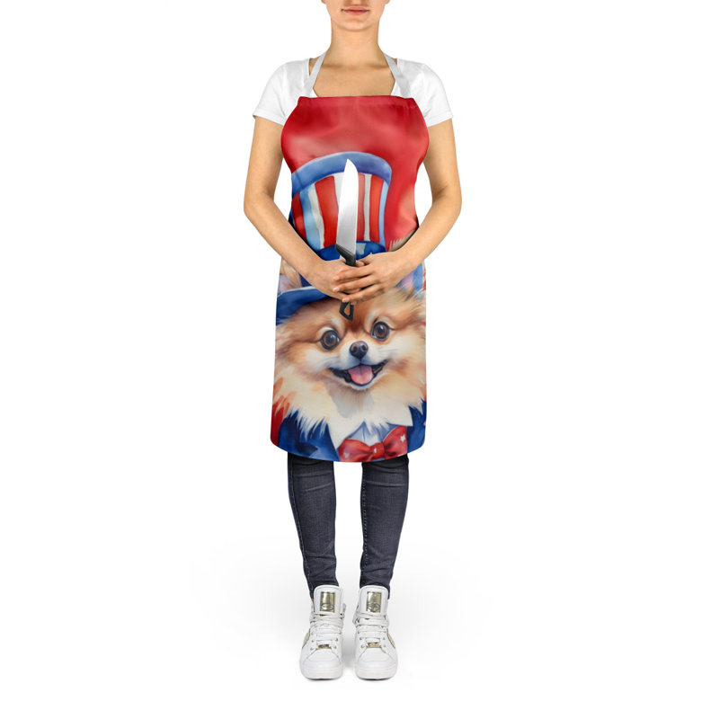 Patriotic American Apron, Brown/Blue Pomeranian