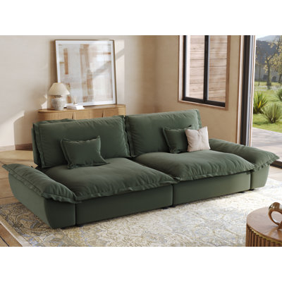 POVISON 104.33" Extra Deep Green Sofa Stain Resistant Cozy Pet-Friendly Couch With Adjustable Backrest