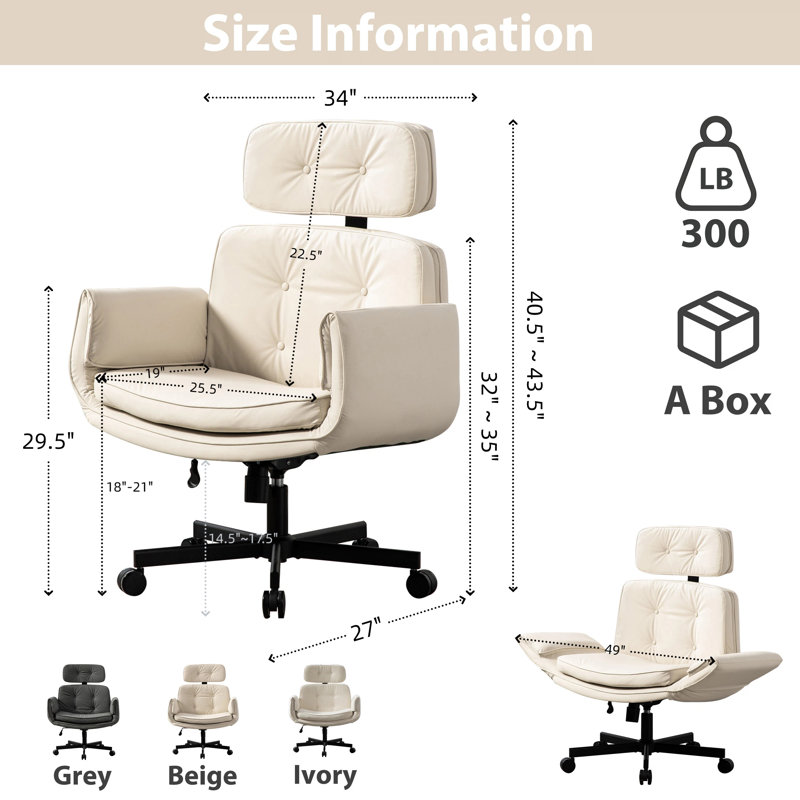 Criss Cross Chair With Armrests Pu Leather Vanity Chair Swivel Computer Office Desk Chairs For Home, Make Up, Bed Room, Beige