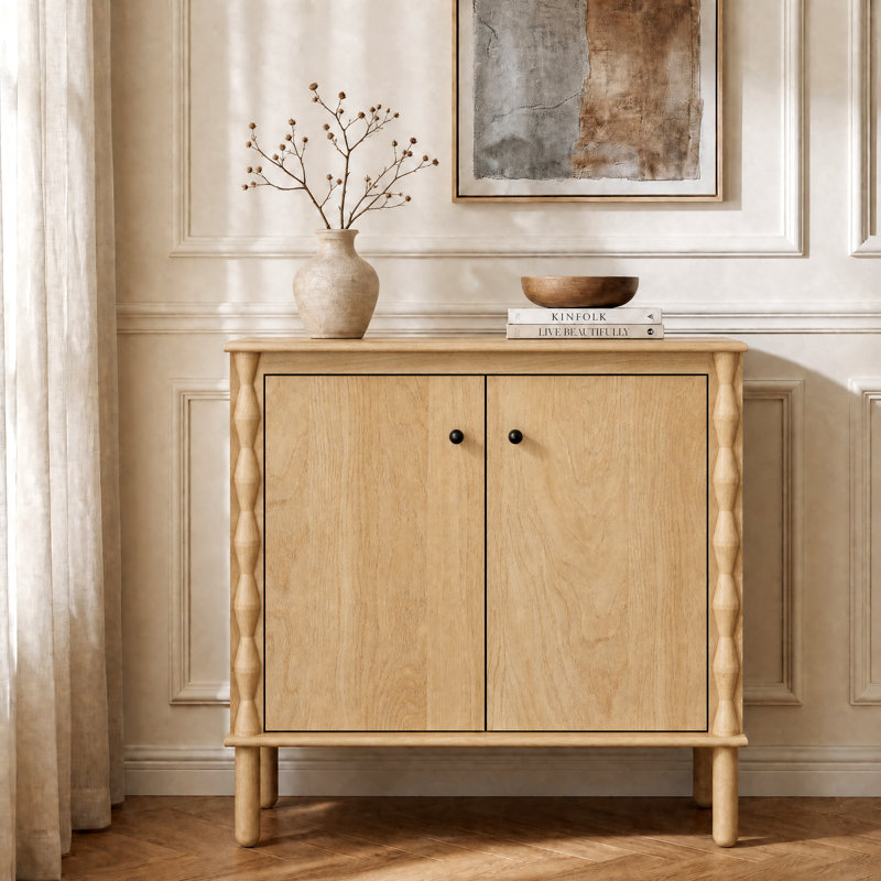 Buffet de 80 cm avec portes à fermeture douce et rangement dissimulé pour les câbles, chêne, L 31,5 po, Chêne