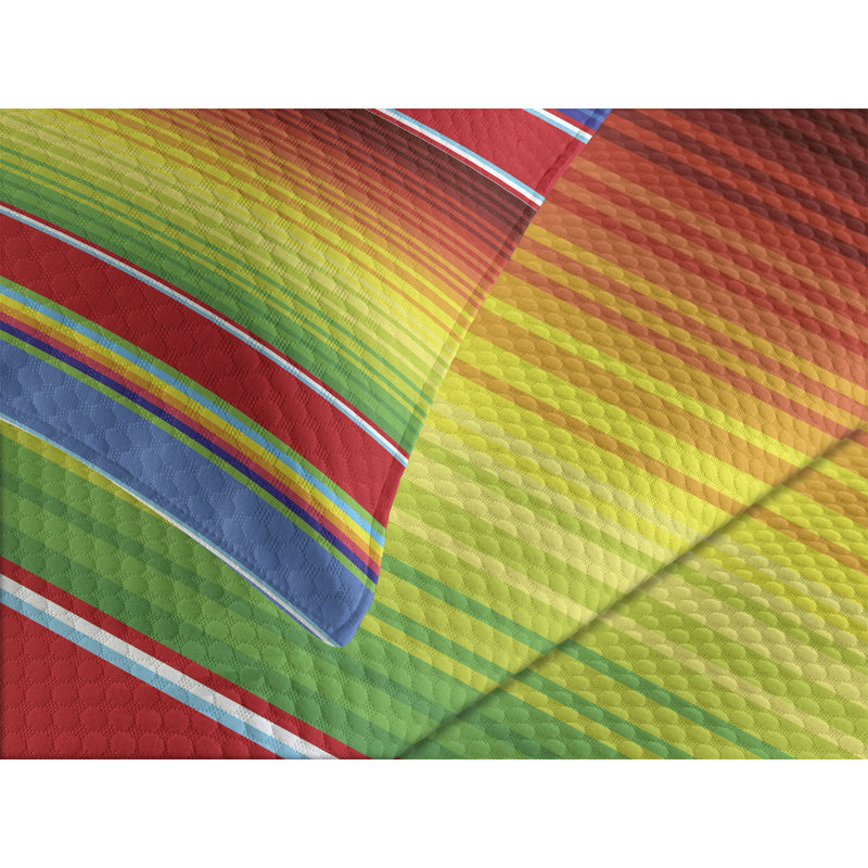 Ambesonne Rainbow Bedspread Set Mexican Pattern Multicolor, King Coverlet / Bedspread + 2 Standard Shams