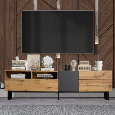 High-Gloss Tv Stand For 75" Tvs - Led App Control, 2 Drawers, 2 Cabinets, Soft-Close Doors