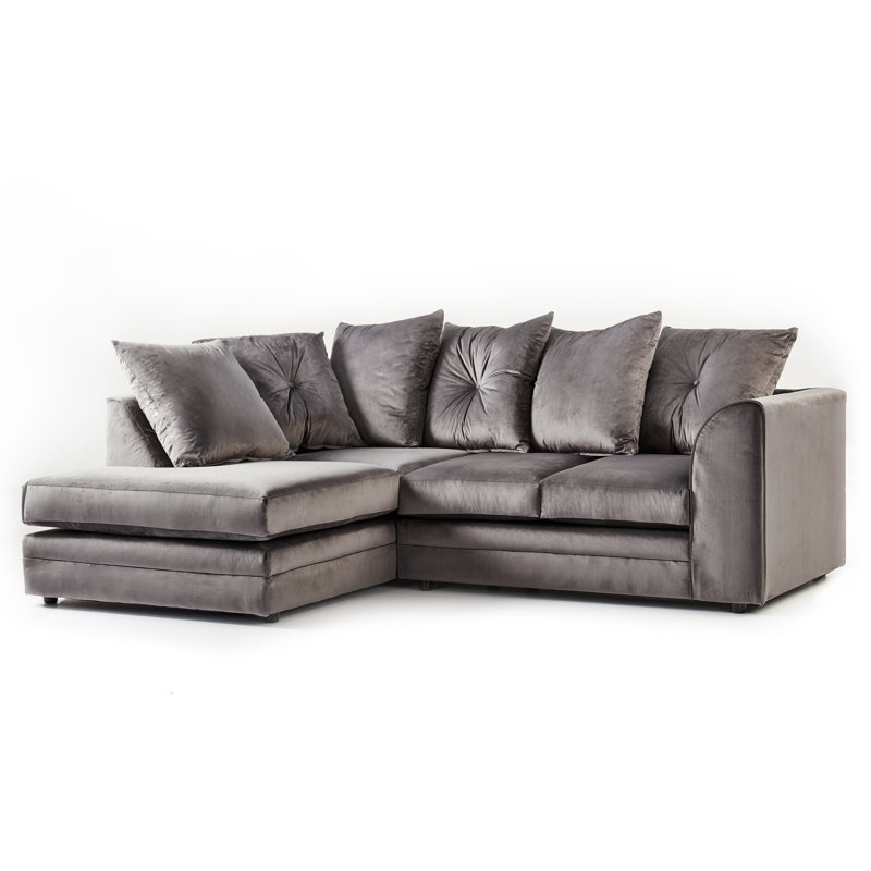 Devonte 5 Seater Velvet Corner Sofa , Charcoal, Left Hand Facing