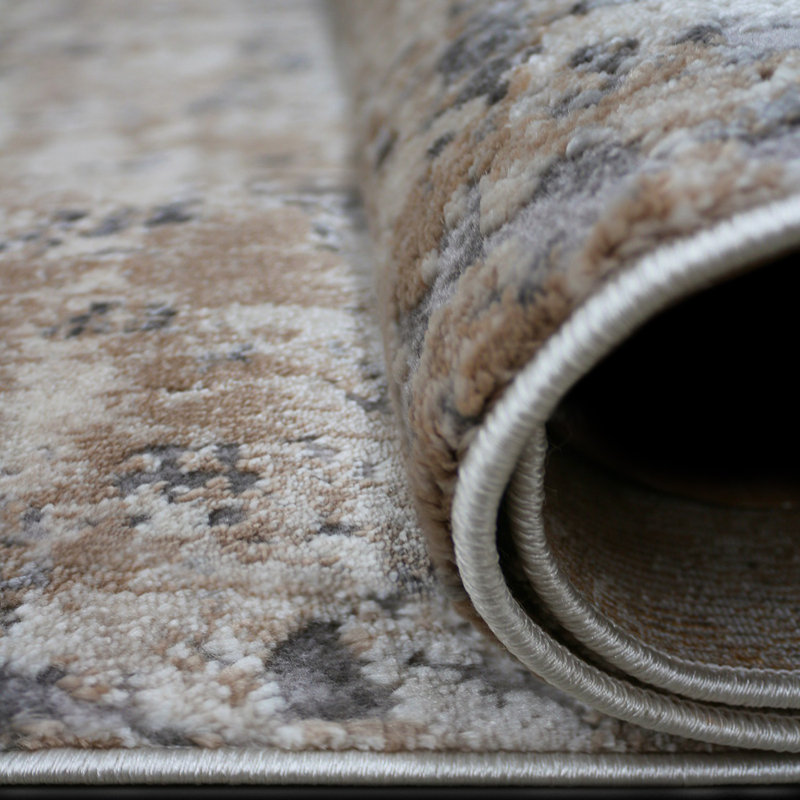 Tapis abstrait touffeté à la machine en brun / gris / beige, Tapis de couloir 3 pi 3 po x 16 pi 5 po