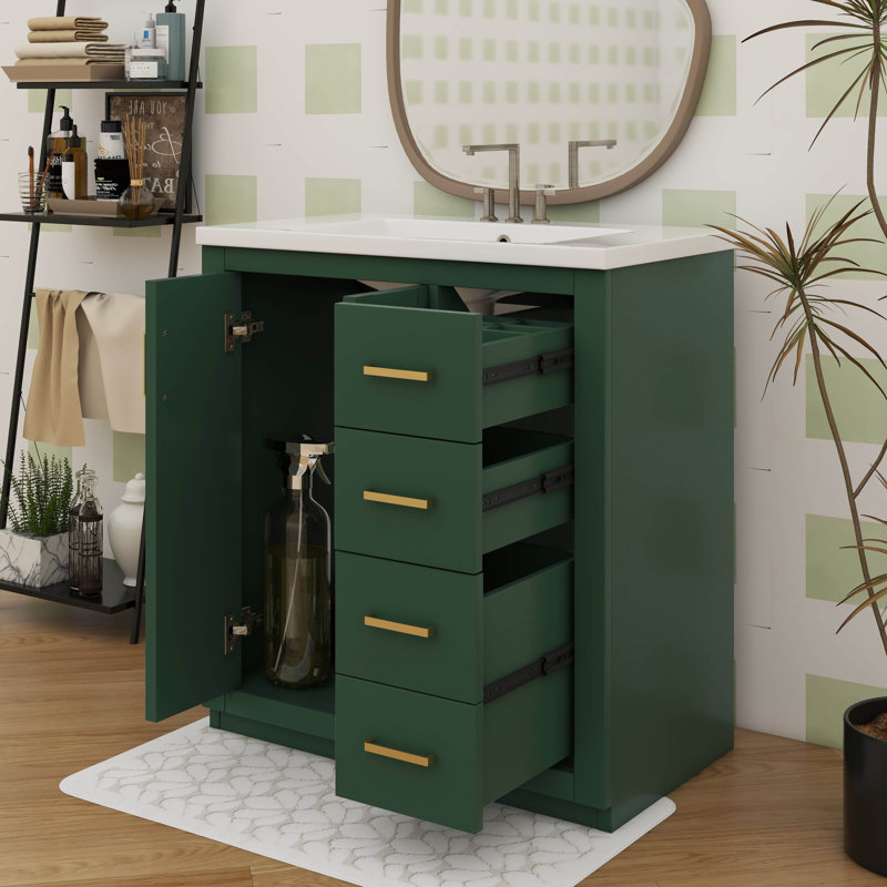 Ensemble de meuble-lavabo autonome 36 po avec lavabo en céramique 36 po et 3 tiroirs, Vert