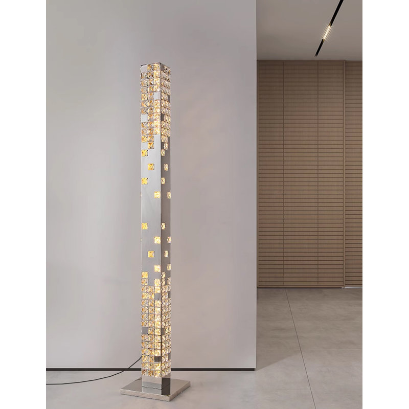 Tall Square Column Inlaid Crystal Floor Light Fixture