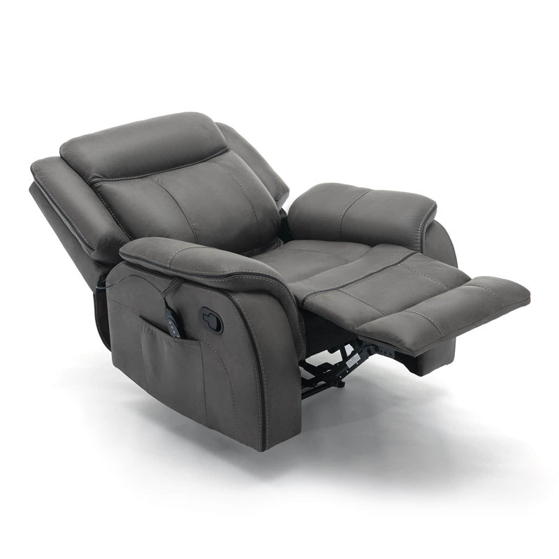 Abbagail 38.9" Wide Overstuffed Faux Leather Manual Recliner with Massage and Heating, Gray