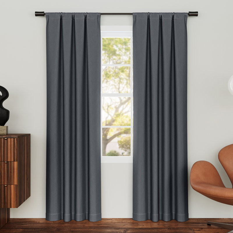 Prescott Herringbone Magnetic Closure 100% Blackout Rod Pocket Curtain Panel, 74" W x 63" L, Blue