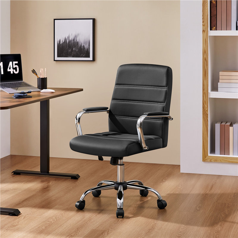 Chaise de bureau à dossier moyen avec accoudoirs pivotant à 360 ° Wanetta, Blanc