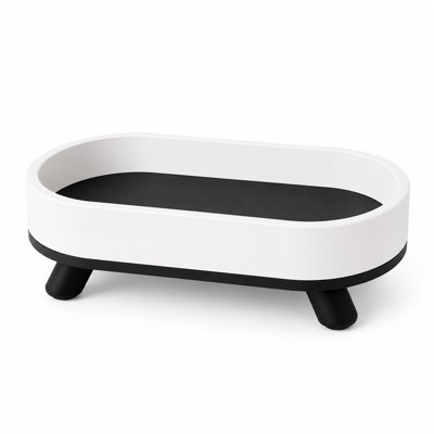 Oval Vanity Tray with Feet, Bathroom Counter Organizer for Perfume, Skincare, Jewellery and Candles, Modern Decorative Tray, Black & White